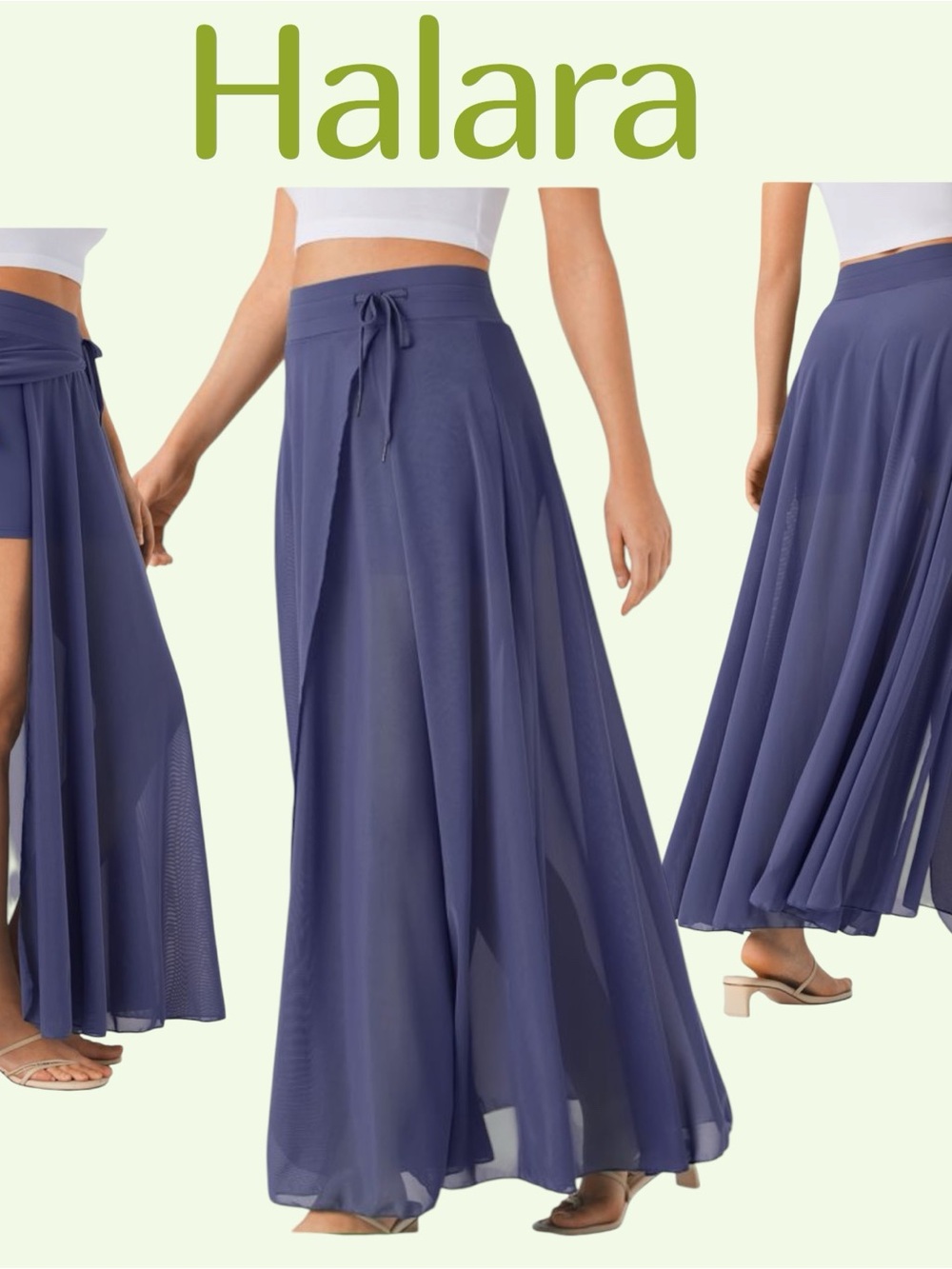 HALARA Indigo Sheer Maxi Skirt with Drawstring Waist